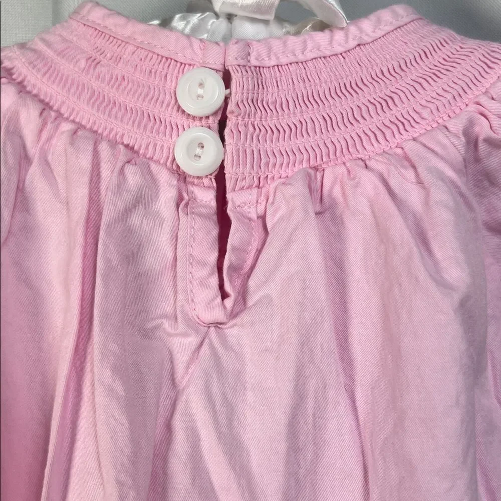 Boutique pink smocked bubble romper with hearts and bows embroidery size 3 month